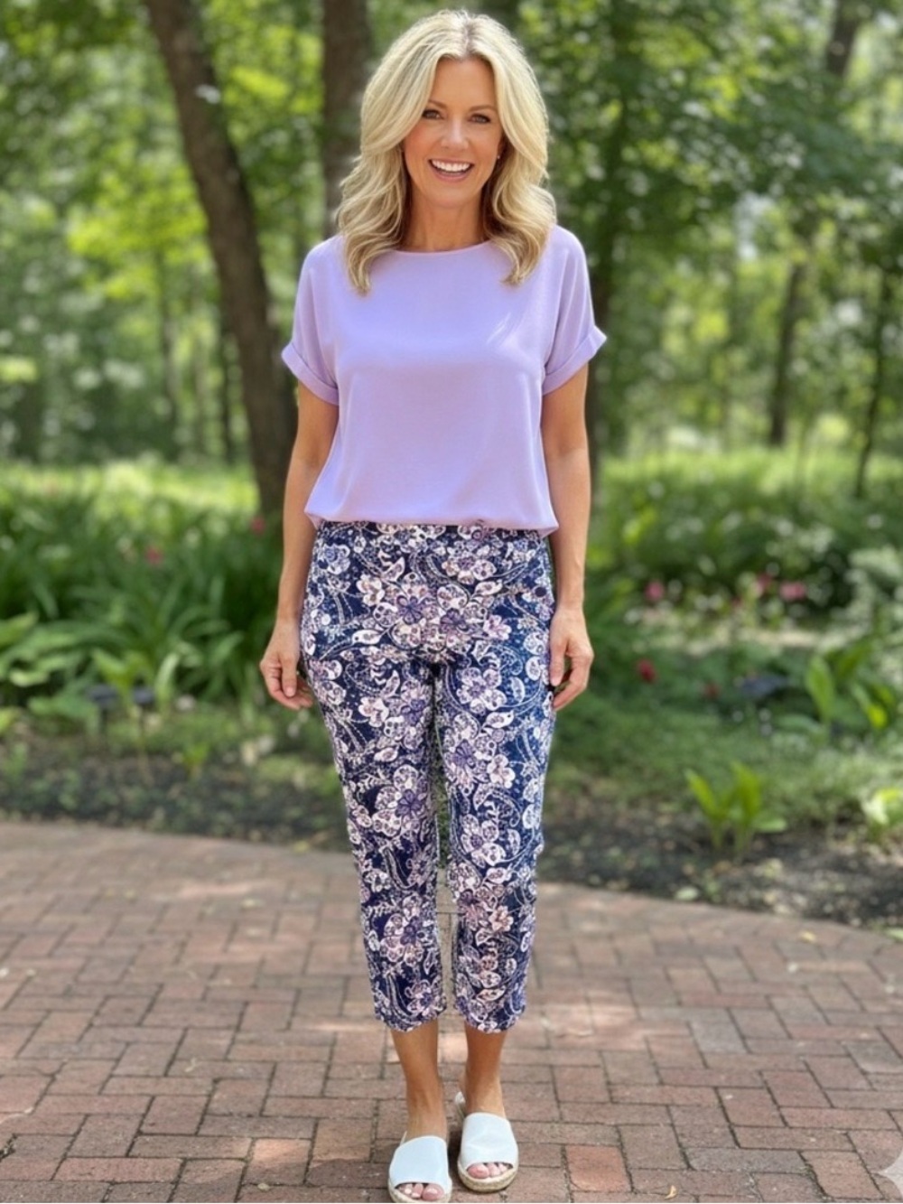 Talbots Perfect Crop Pants Size 8 Floral Paisley Blue Purple Cropped Capri